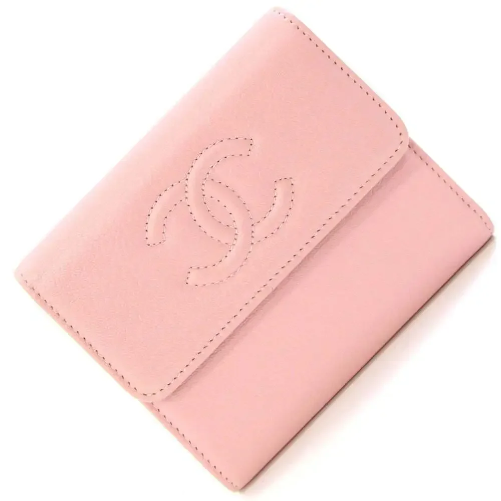 CHANEL Pink Leather Logo Wallet